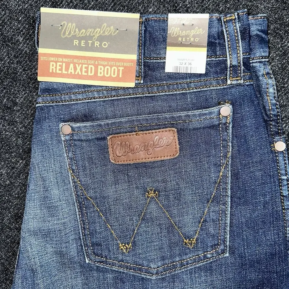 Wrangler Retro Jeans Mens 32x36 Relaxed Bootcut Medium Wash Denim NWT New 32